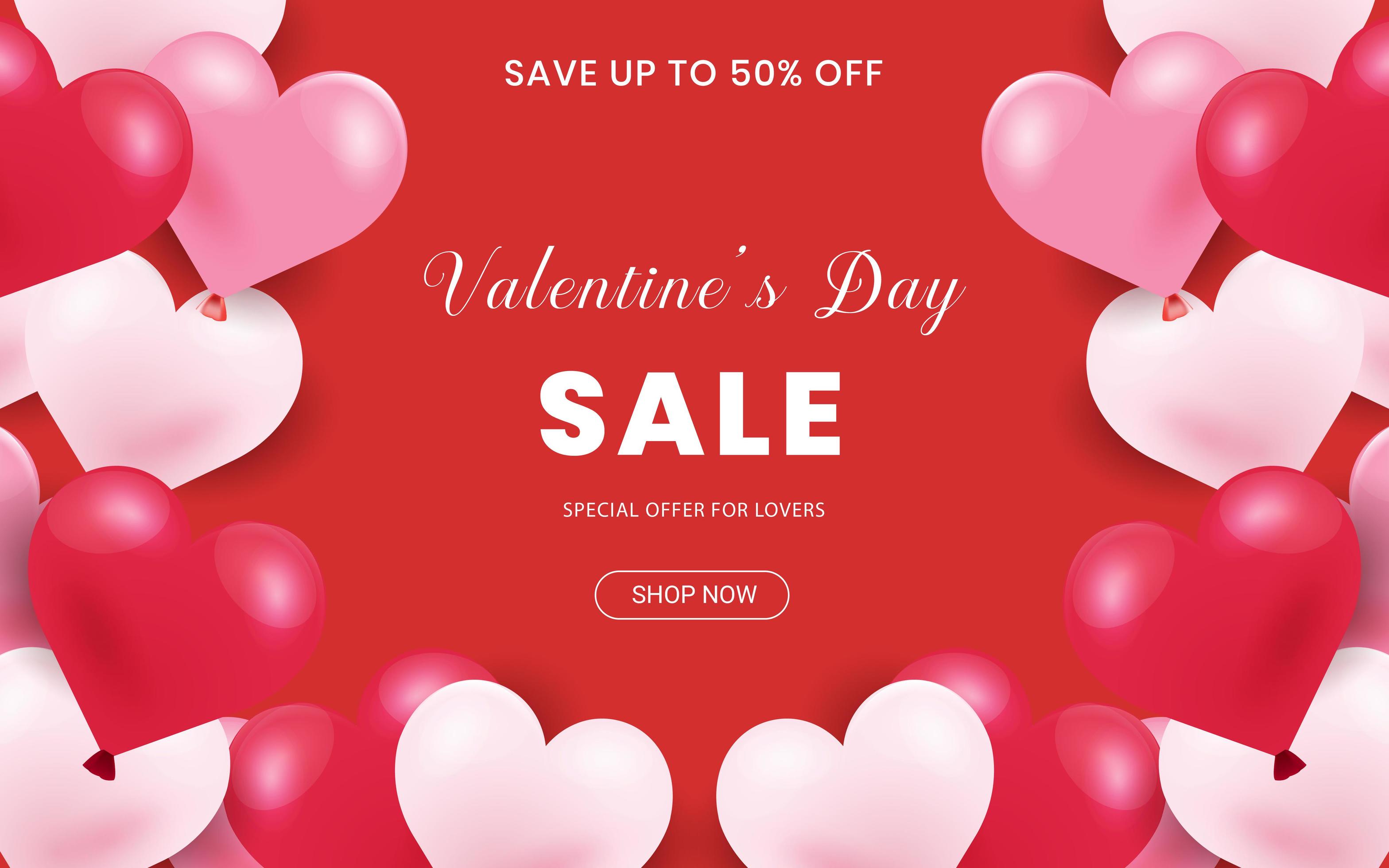 Valentine's Day Sale banner with border frame made of heart balloons