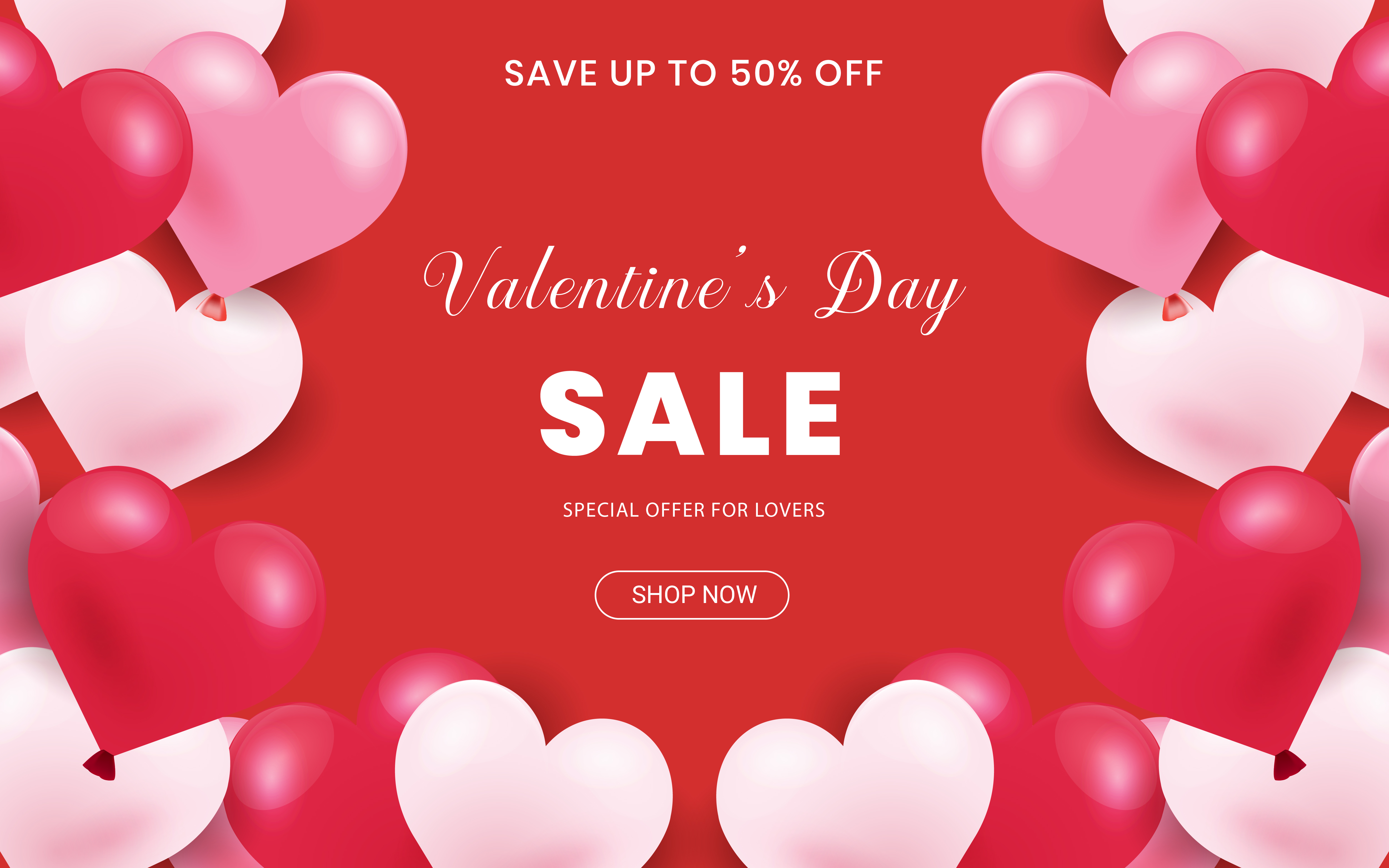 Valentine's Day Sale banner with border frame made of heart balloons