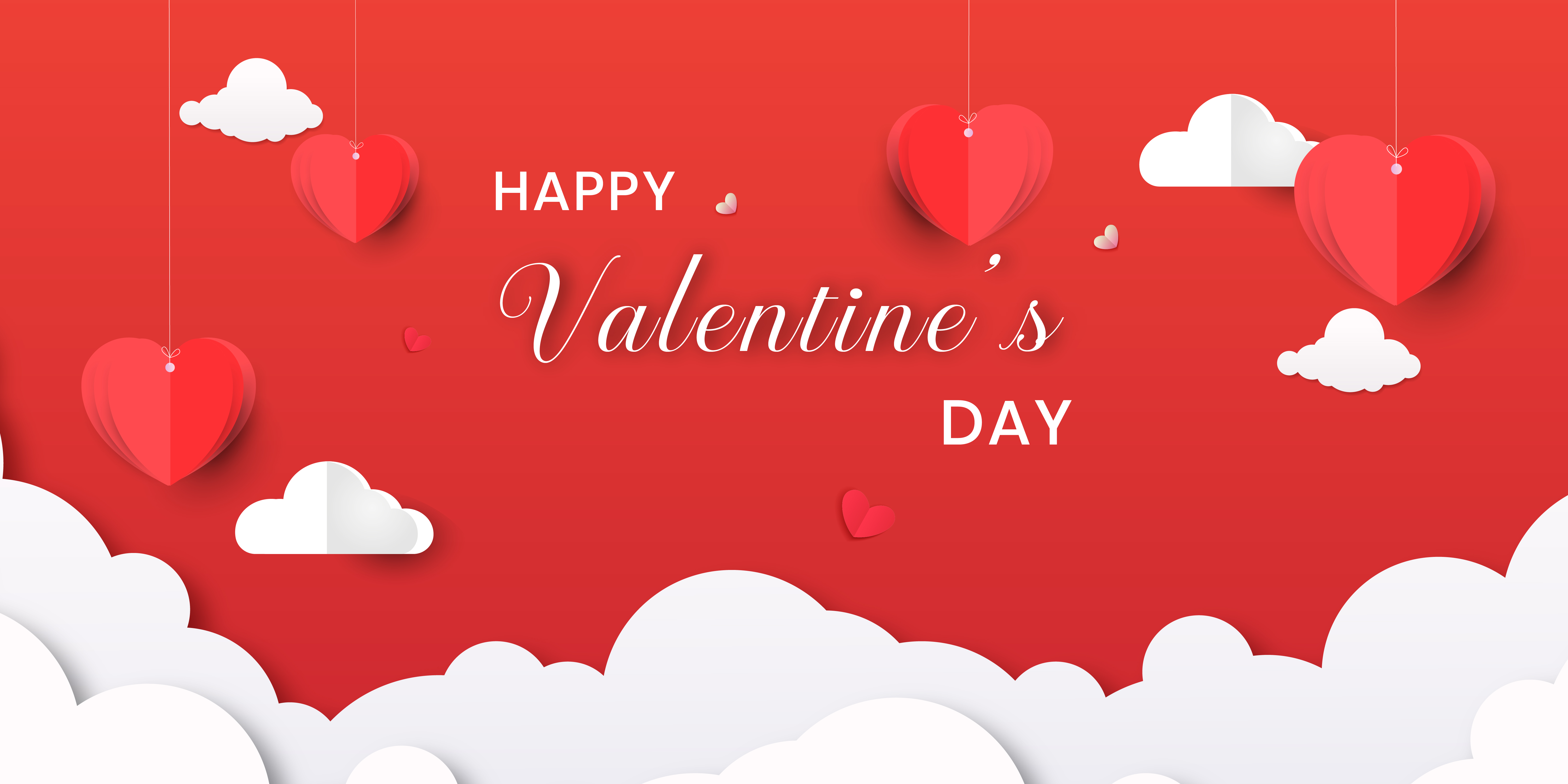 Valentine’s Day banner with origami hearts and clouds 695938 Vector Art