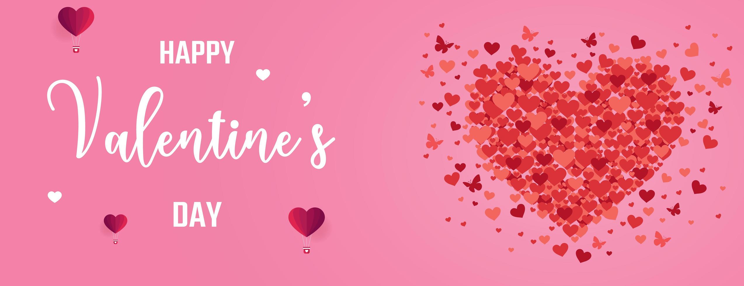 Banner de San Valentín con corazones y mariposas vector