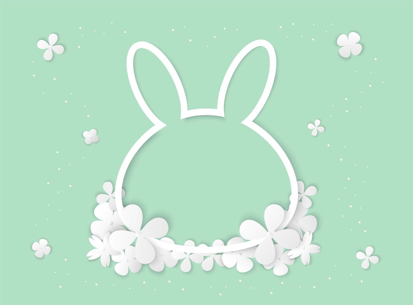 White flowers in bunny shape frame vector