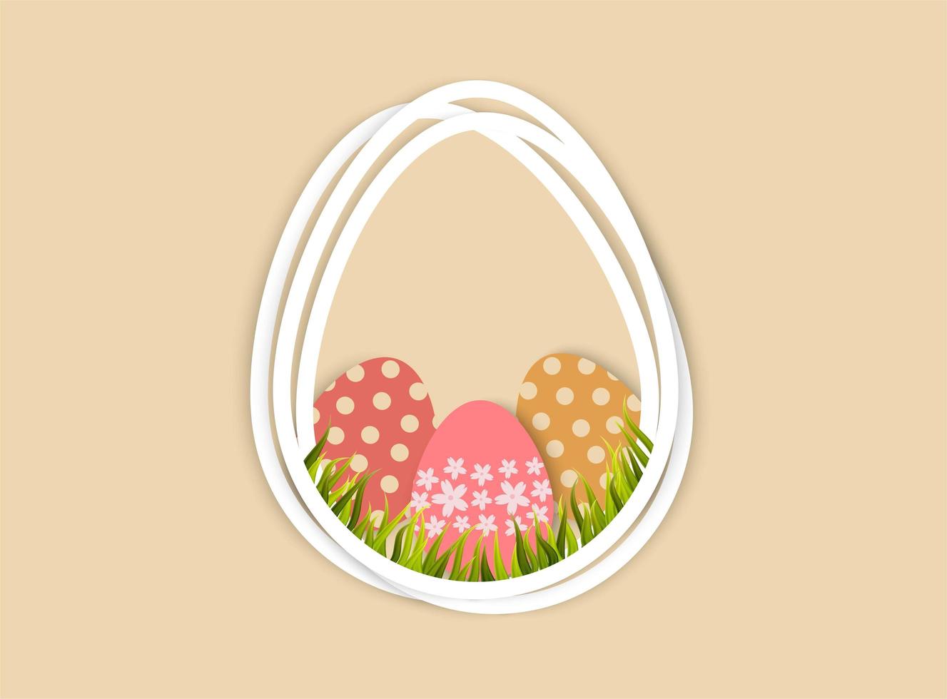 Easter eggs and grass in egg shape frame vector