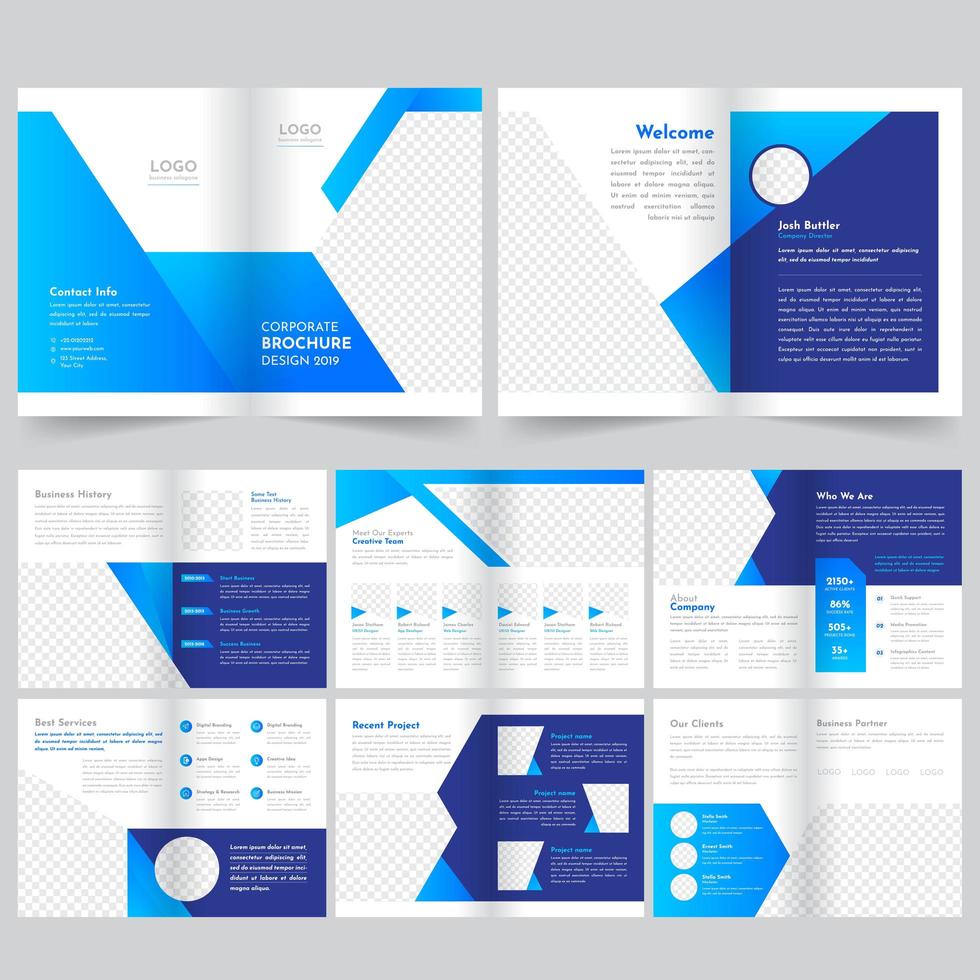 Blue themed business brochure template vector