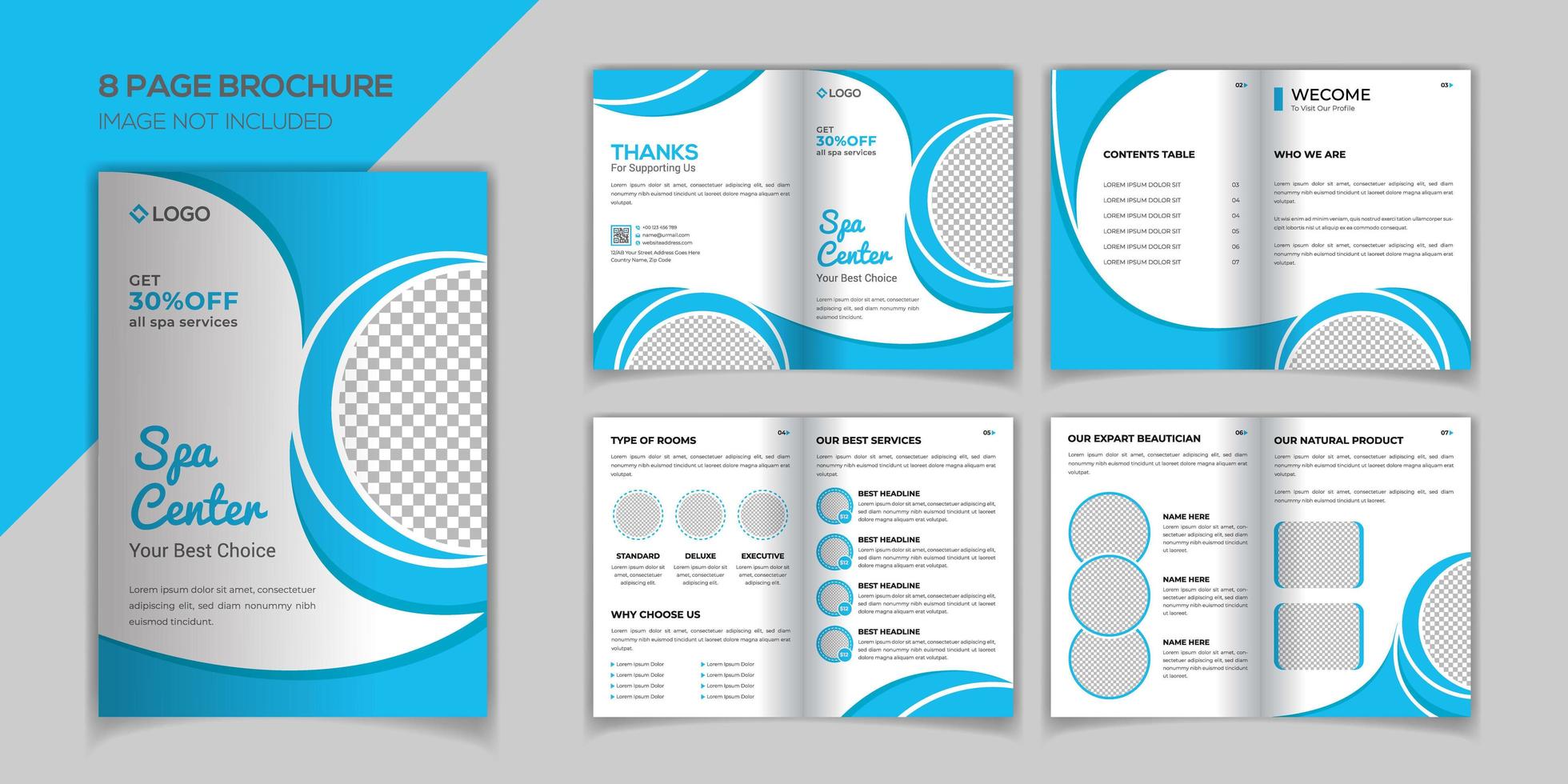 Blue Spa 8 pages brochure design template vector