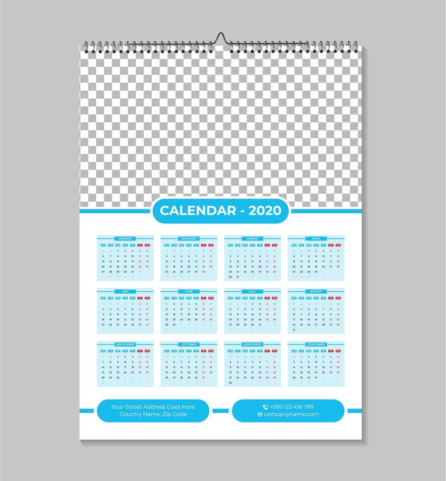 Blue One Page 2020 Wall Calendar Template Download Free Vectors Clipart Graphics Vector Art calendario paeg