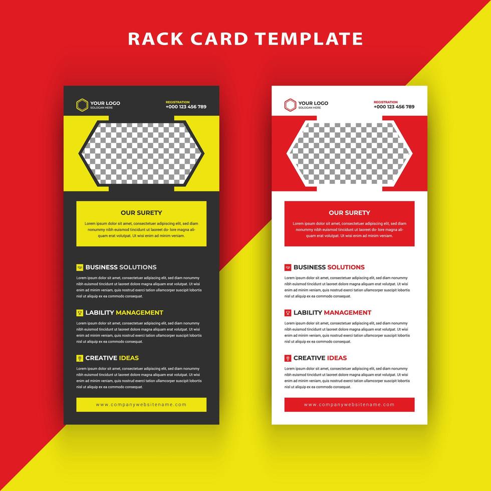 Yellow and Red Rack Card with Hexagon Shape for Image vector