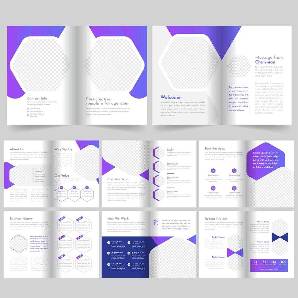 16 purple page business brochure template vector