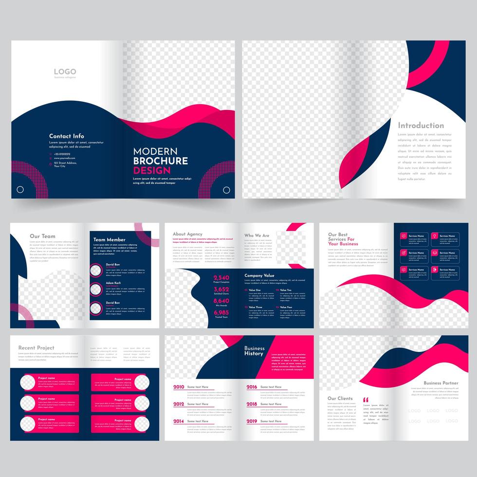 Blue and Pink Modern Business Brochure Template Set vector