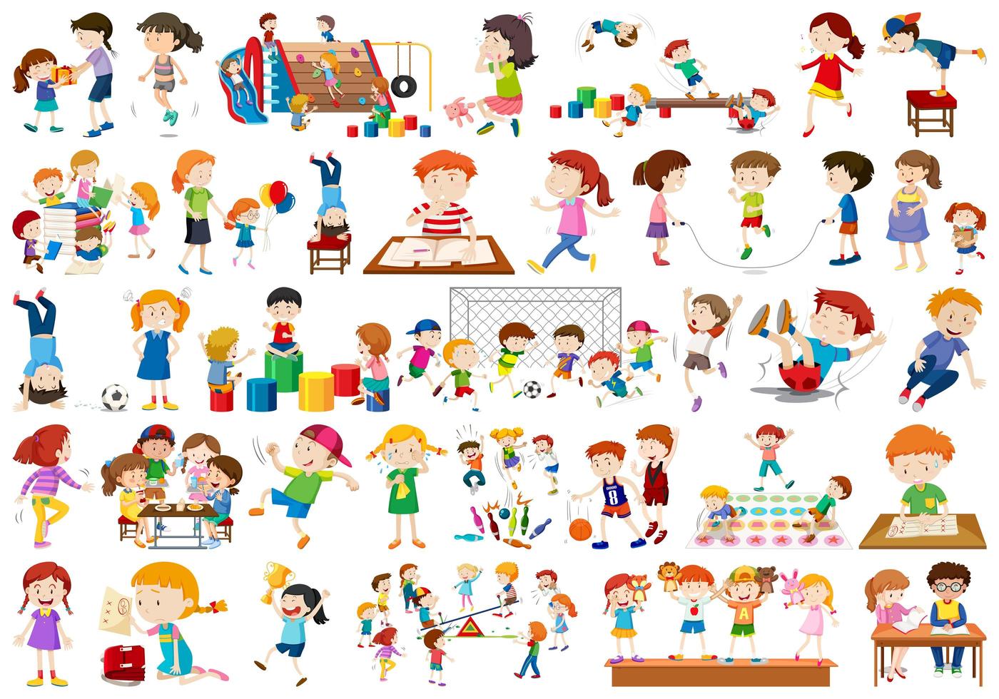 Niños en conjunto de actividades educativas divertidas vector