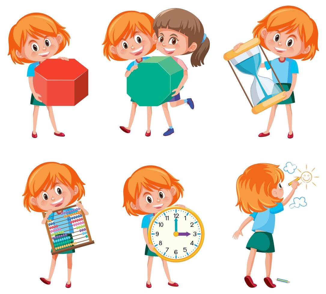 Children holding math objects vector