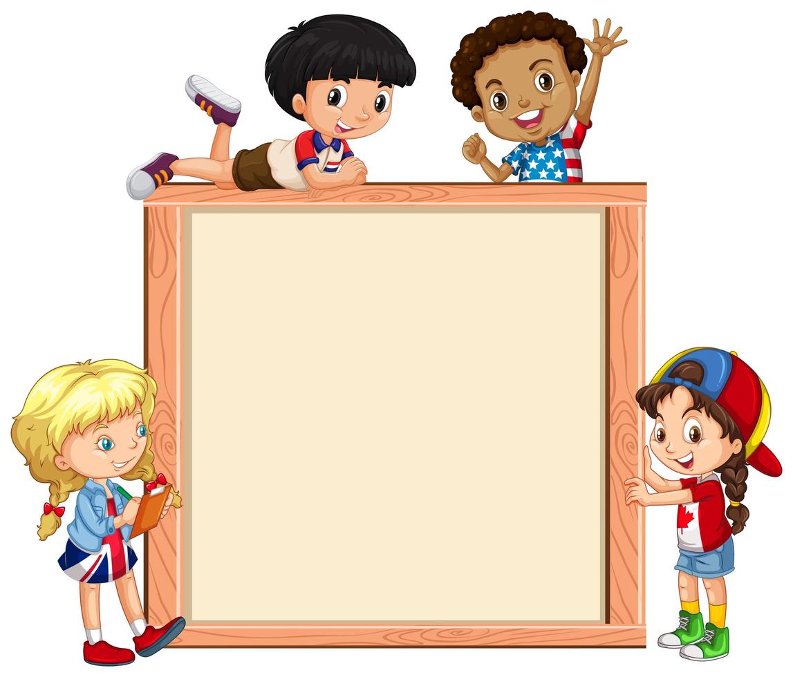 Frame template with happy kids vector