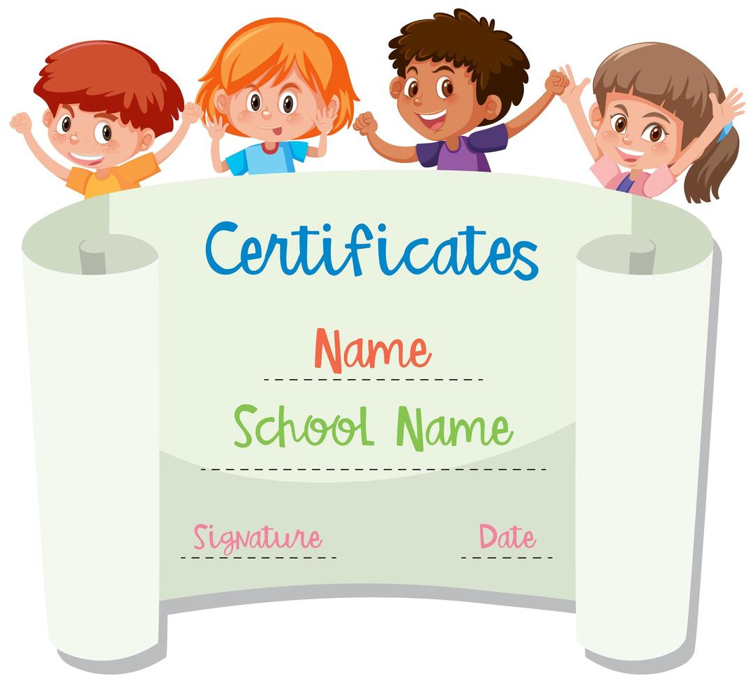 International kids in certificate template vector