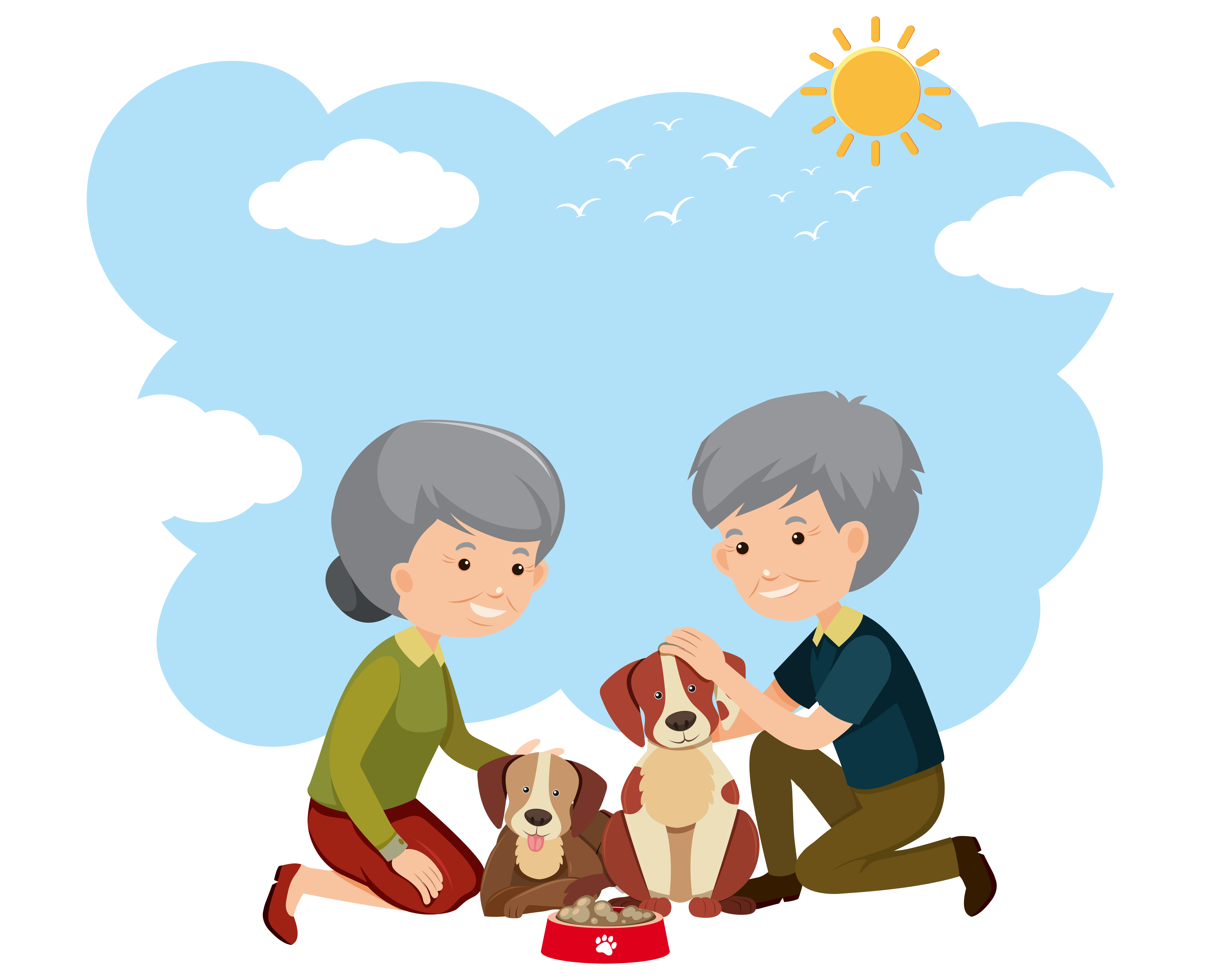 An Elderly Couple and Dogs 696042 Vector Art at Vecteezy