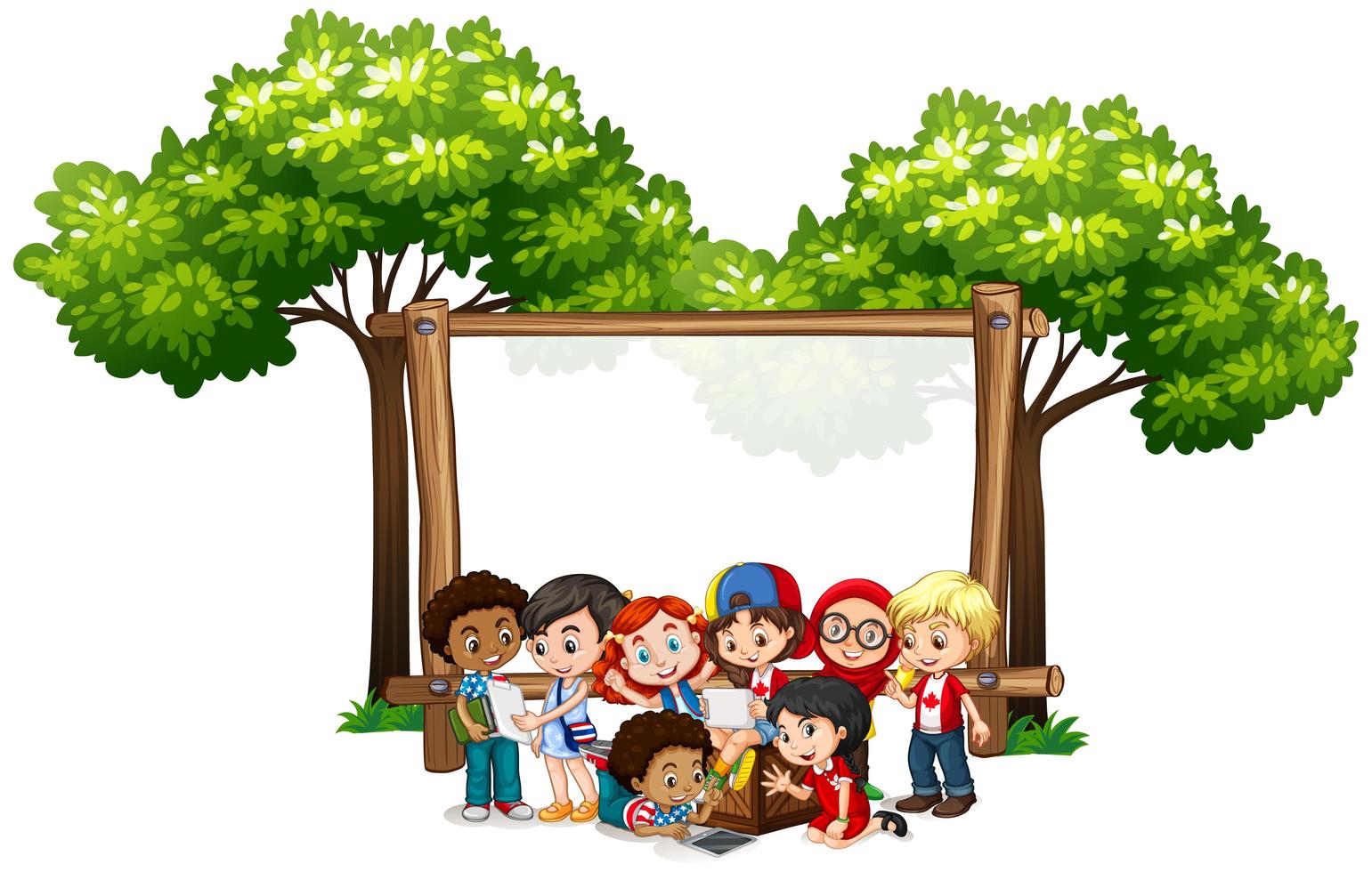 Banner Template with Kids Under Tree vector