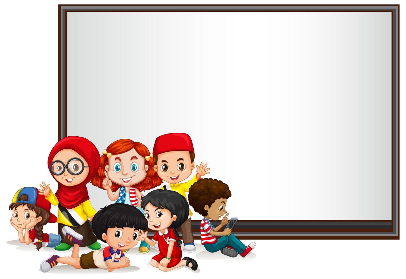 Banner Template with Kids and Whiteboard vector