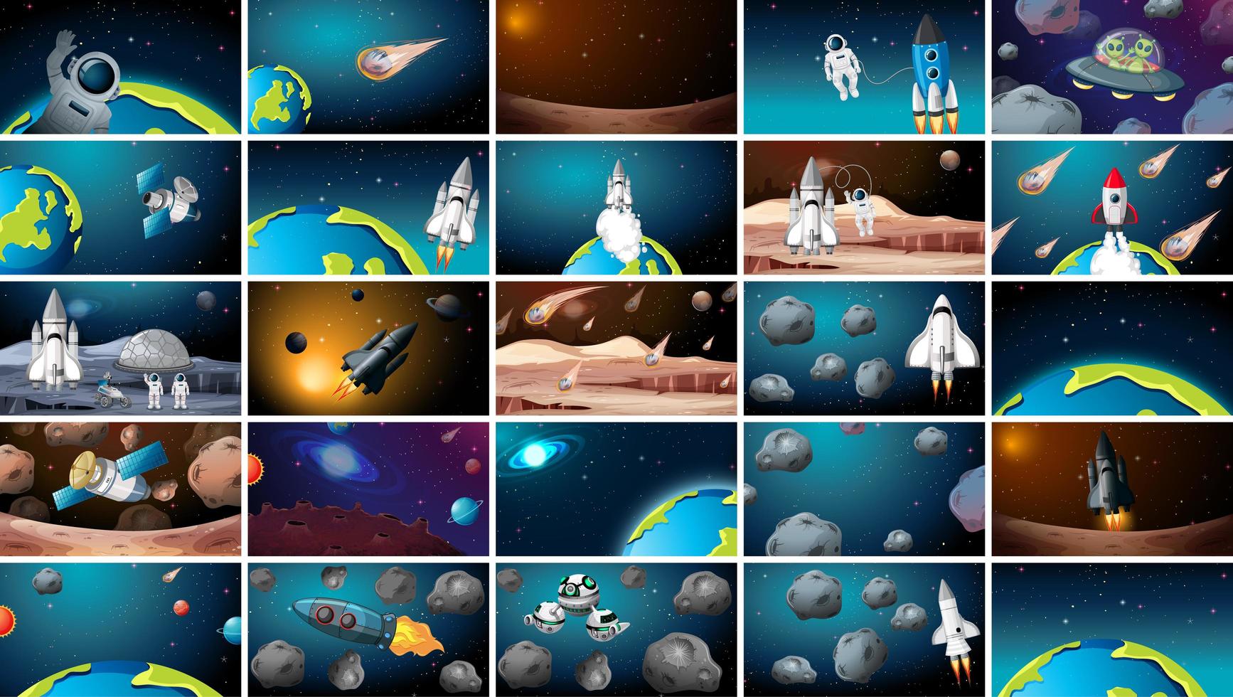 Large Set of Space Scenes vector