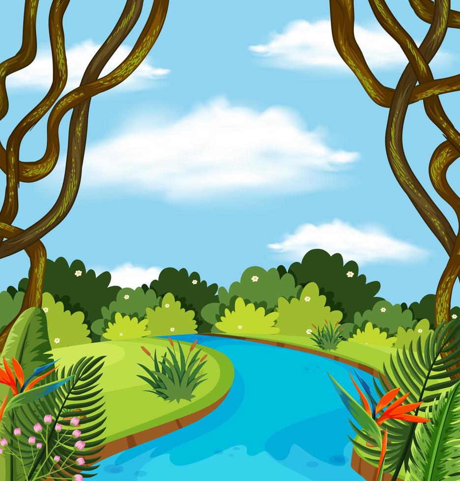 Un río en paisaje forestal vector