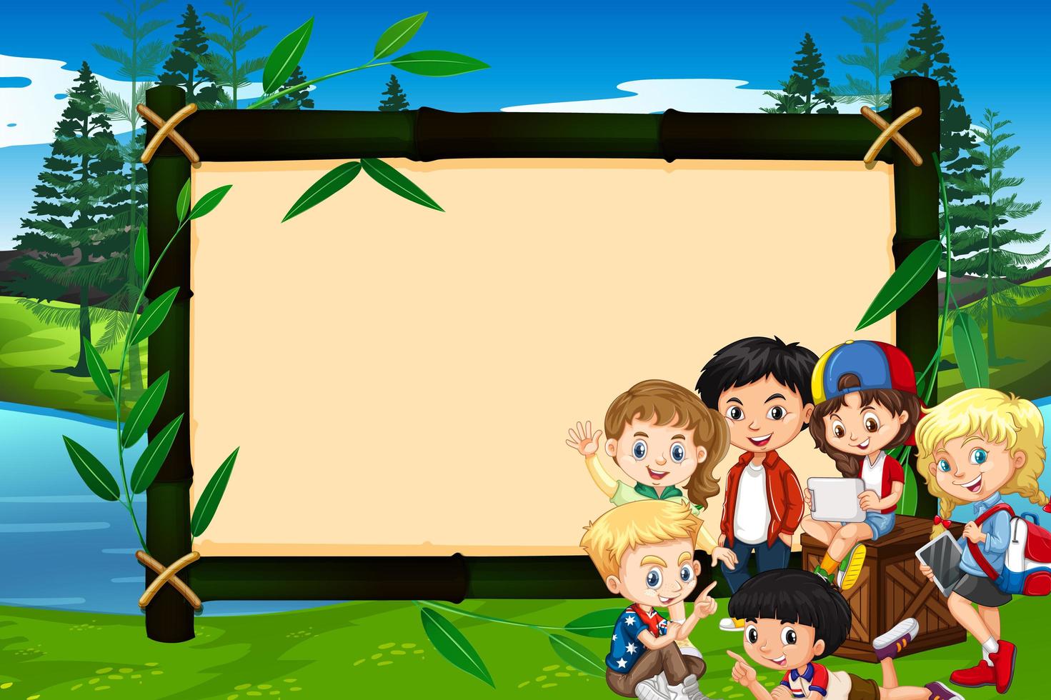 Banner Template with Kids in Park  vector