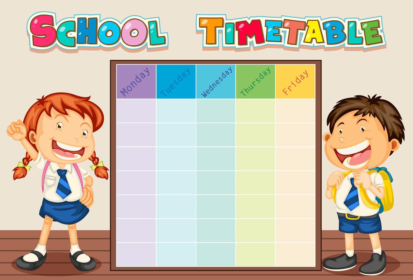 School Timetable with Students  vector