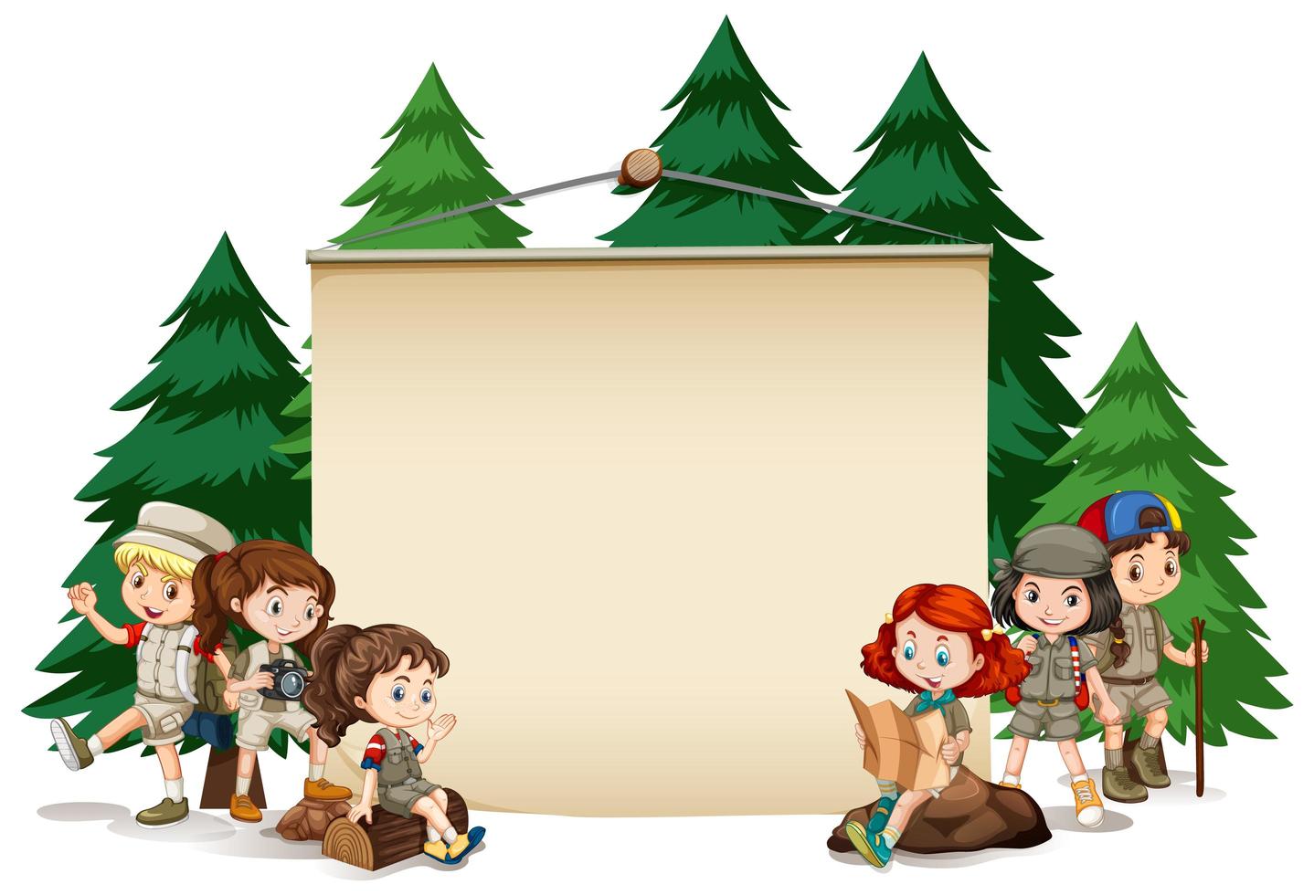 Banner with Camping Kids