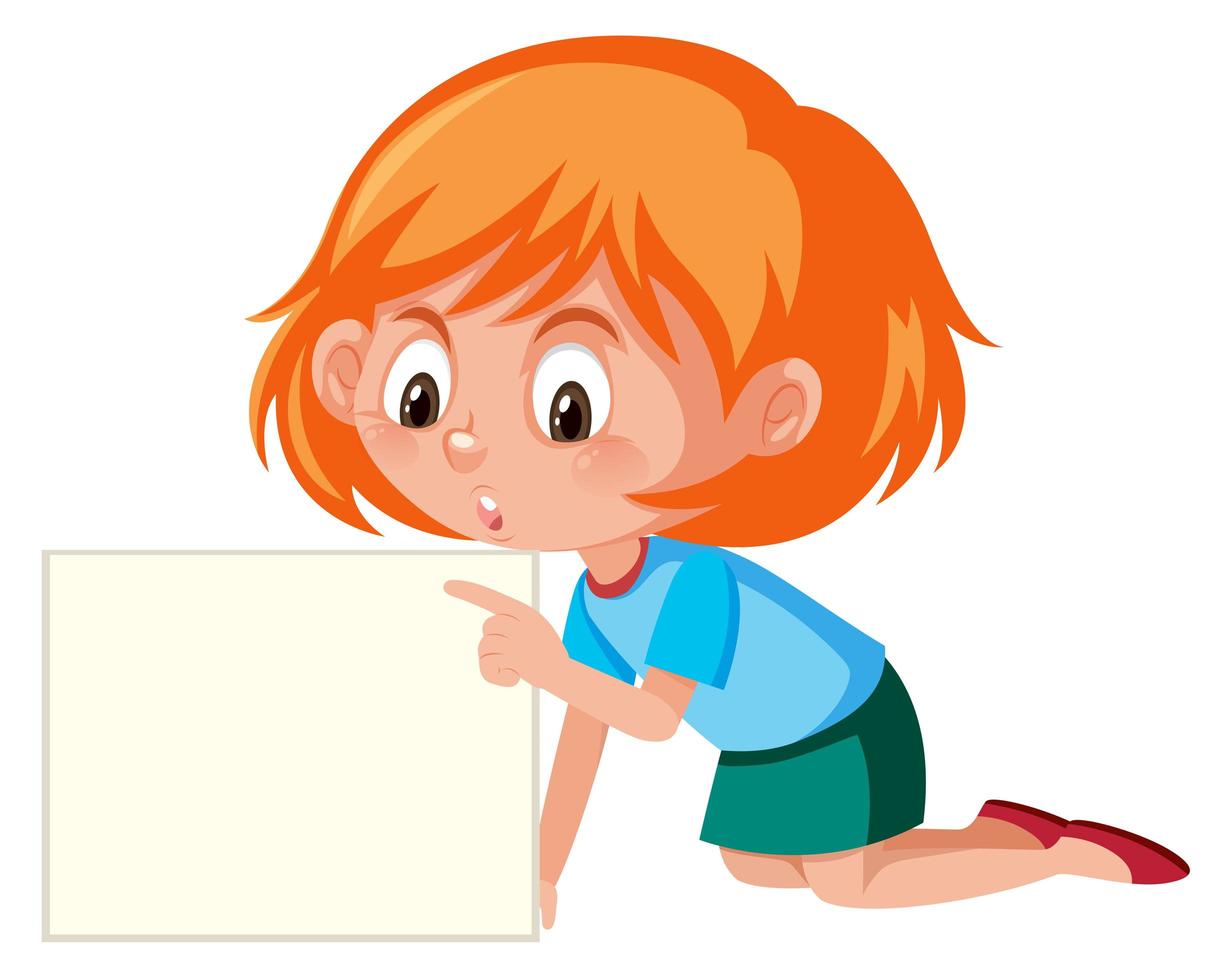 young girl pointing at a blank paper vector