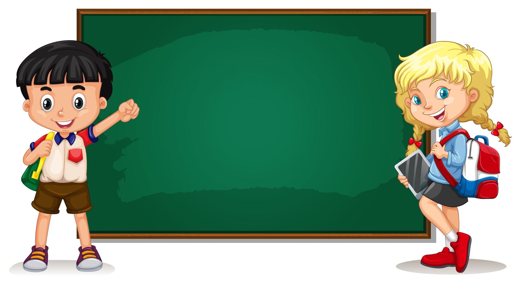 Chalkboard Template and Students vector