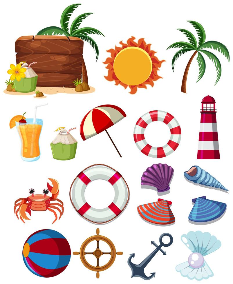 A set of summer beach elements vector