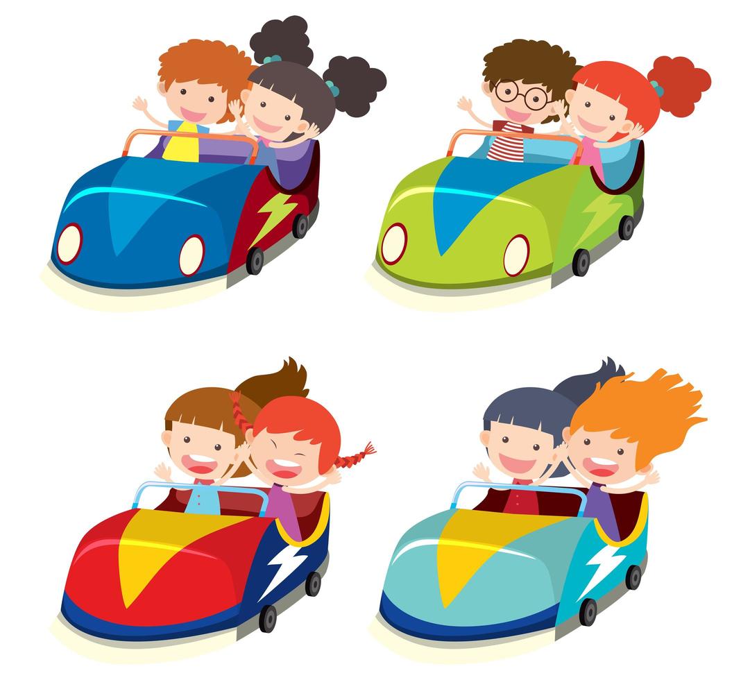 A set of bumper cars vector