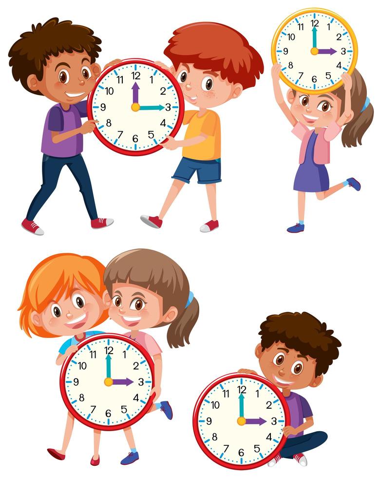 Los niños y el tiempo sobre fondo blanco. vector