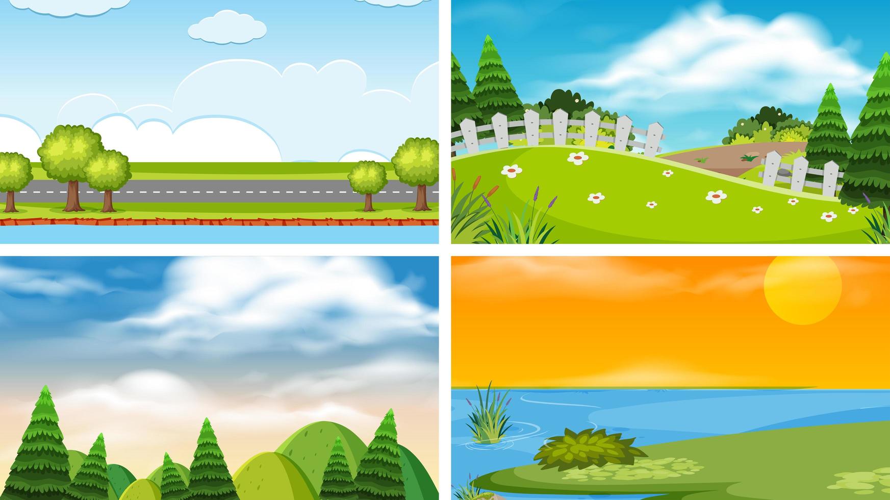A set of outdoor scene including trees vector