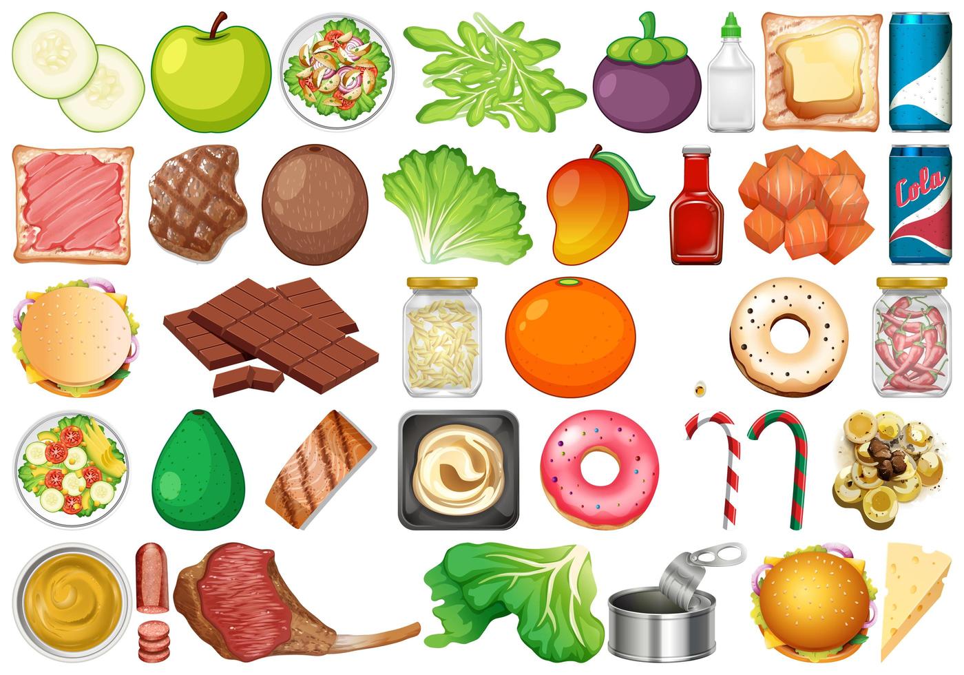 Set of  fresh vegetables and desserts vector