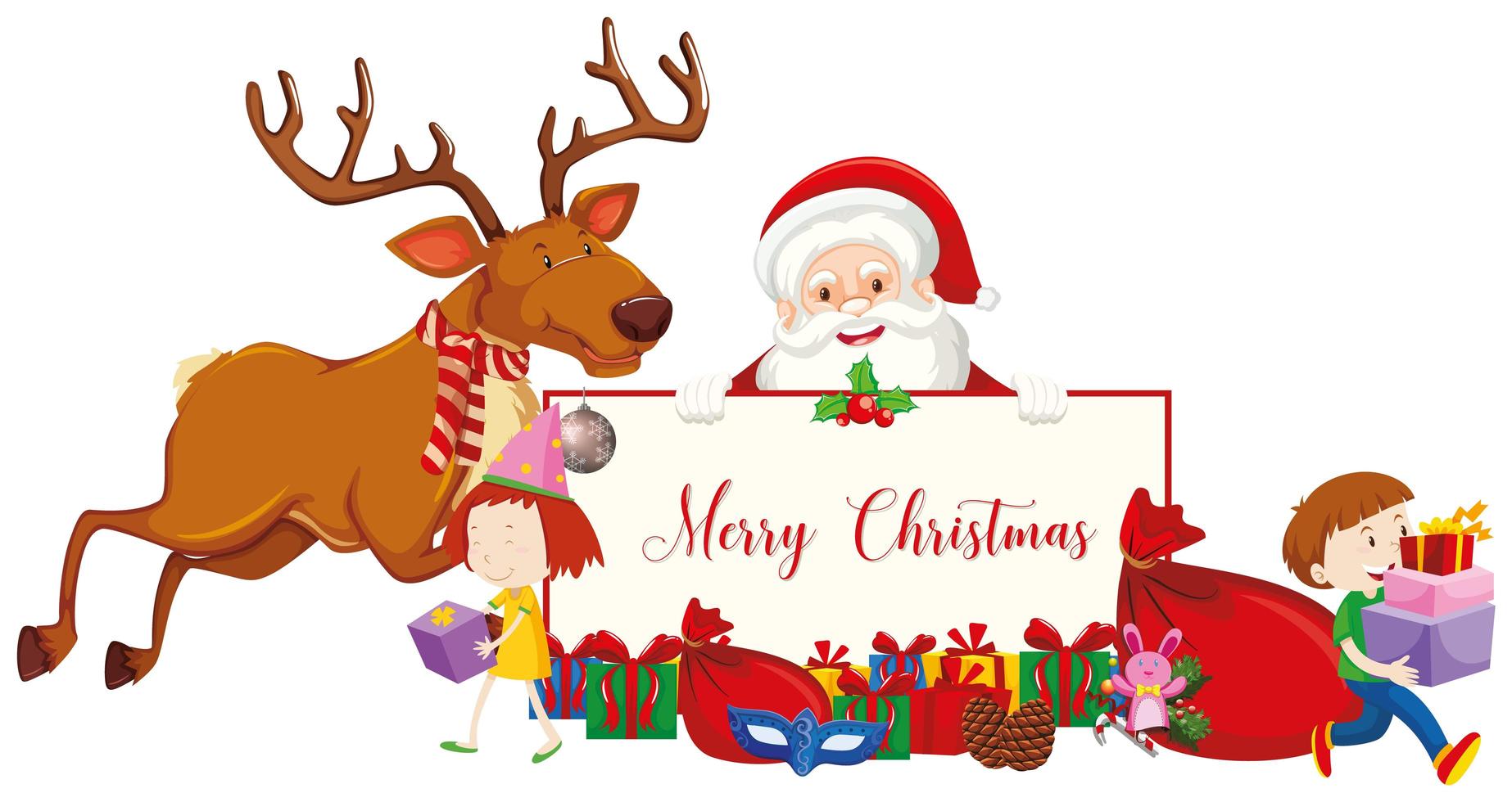 Merry Christmas Sign with Santa and Reindeer vector