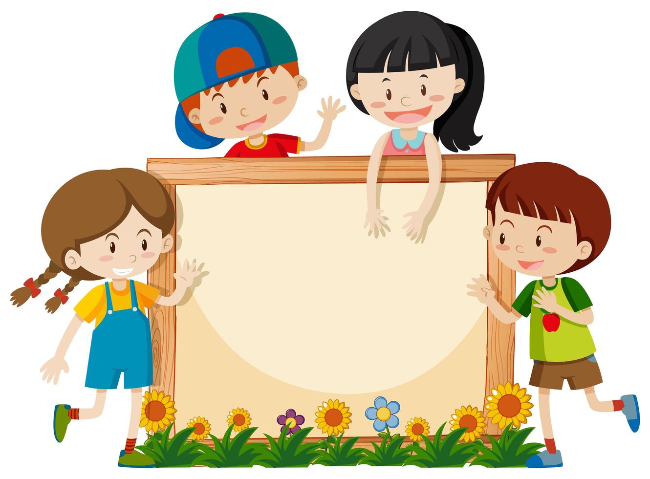 Blank Wooden Sign with Happy Children vector