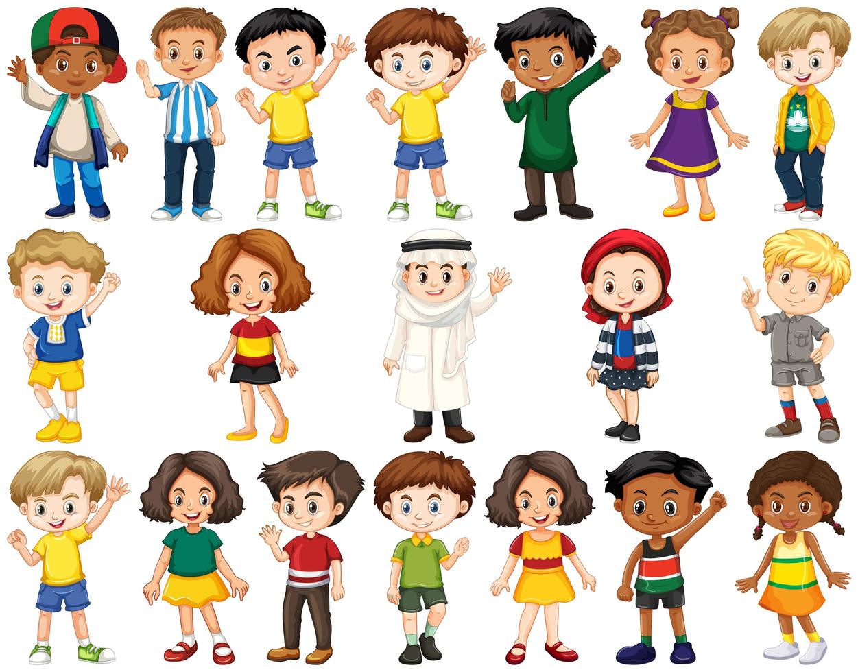 Set of Diverse Children Waving vector