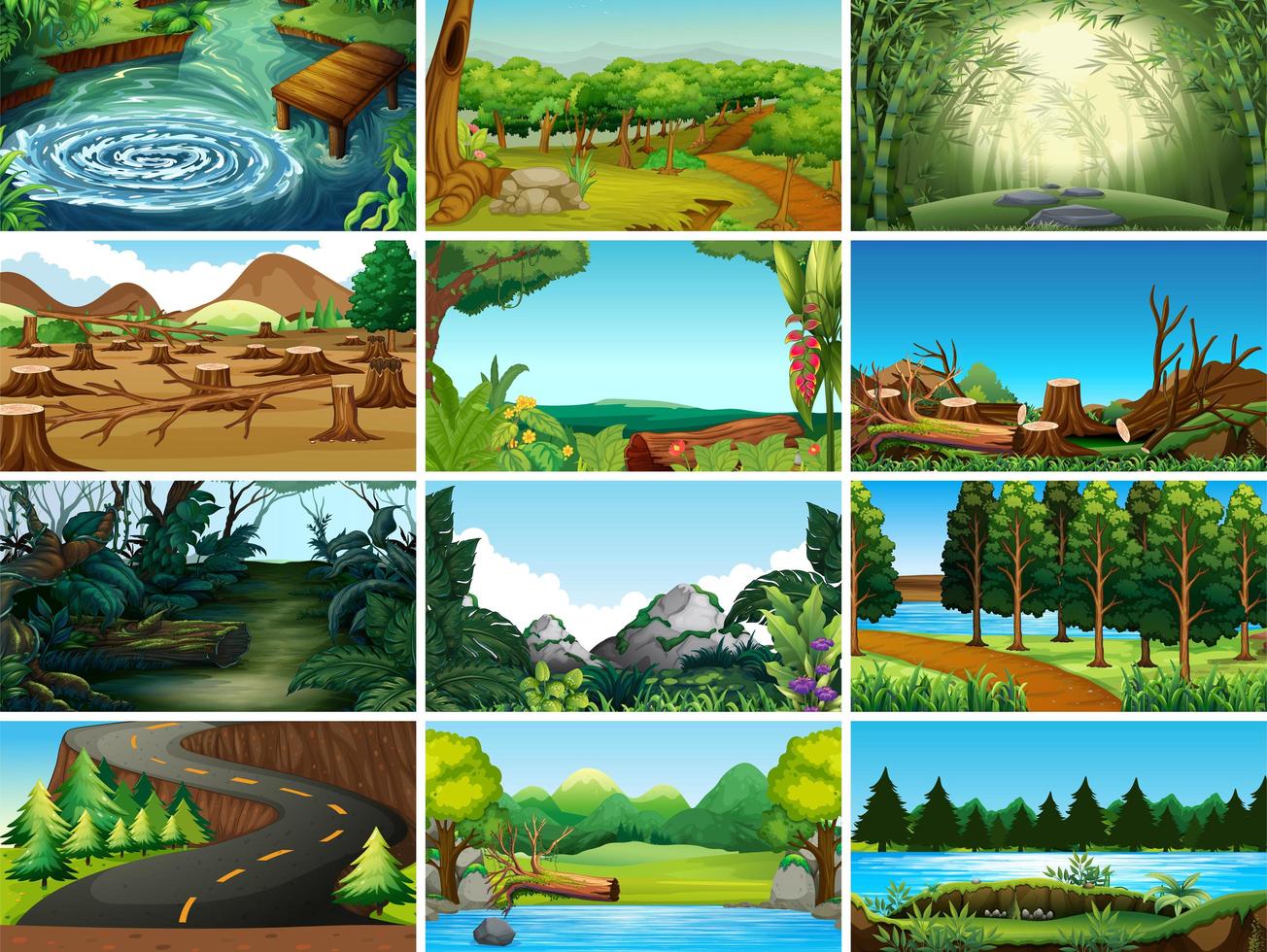 Set of Landscape Scenes 696143 Vector Art at Vecteezy