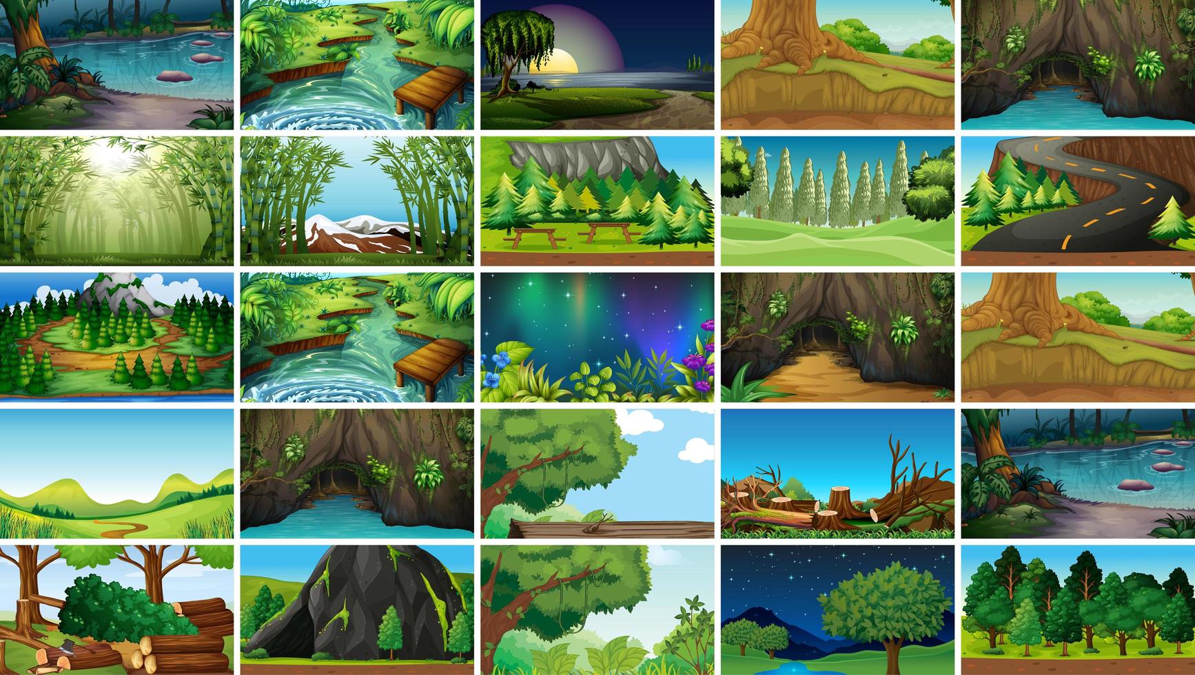 Set of Serene Landscape Scenes  vector