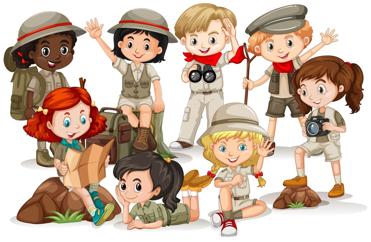 Boys and Girls in Outdoor Clothes vector