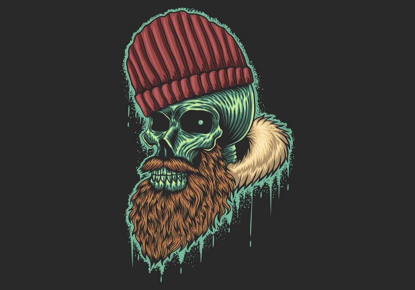 Calavera con barba y sombrero vector