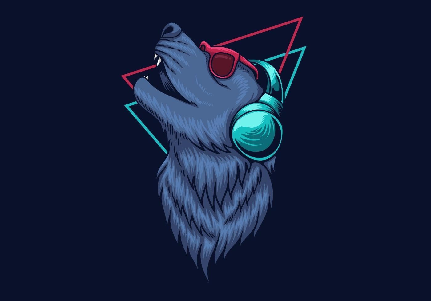 Wolf headphone design vector