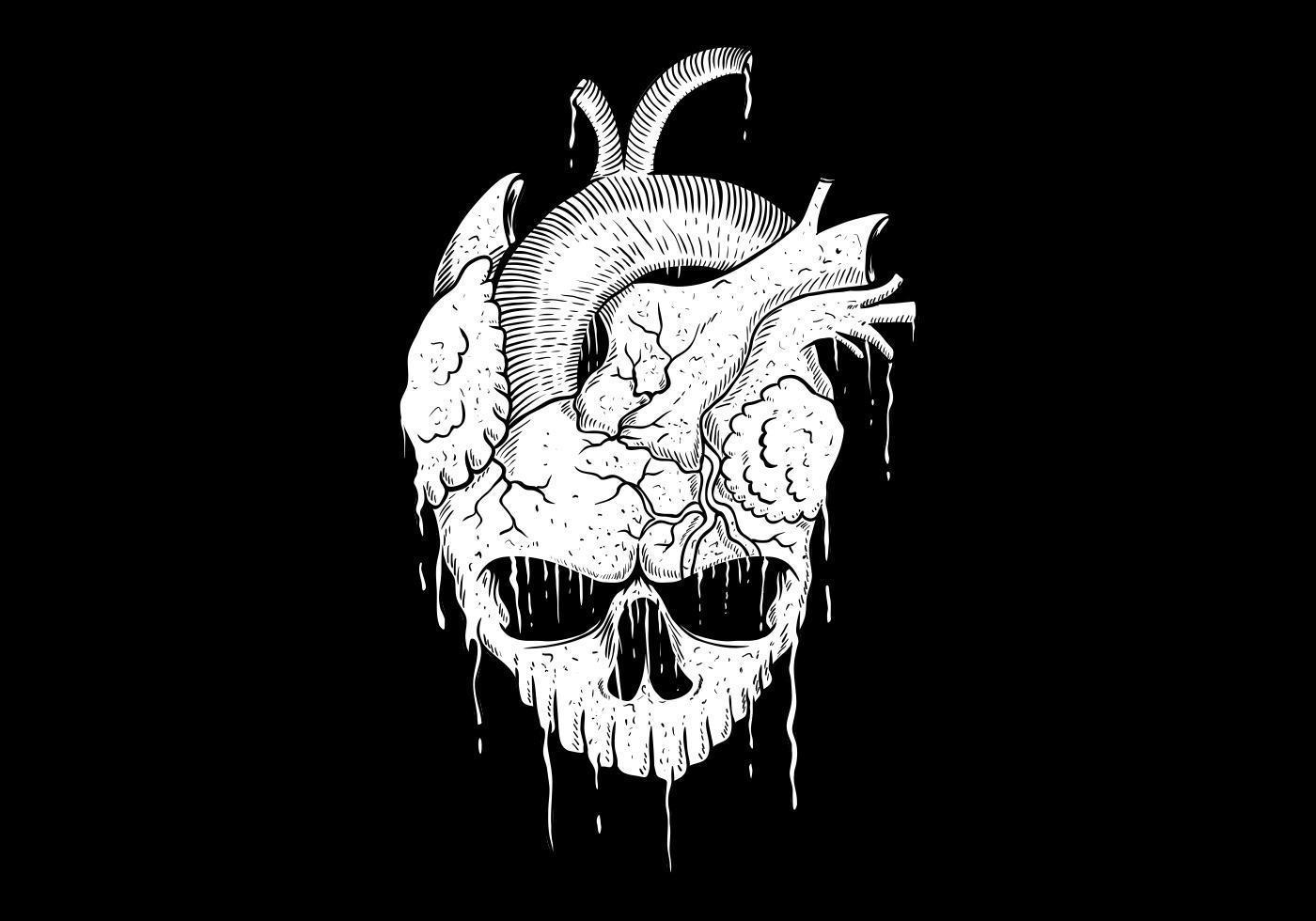 Skull Heart drawing vector