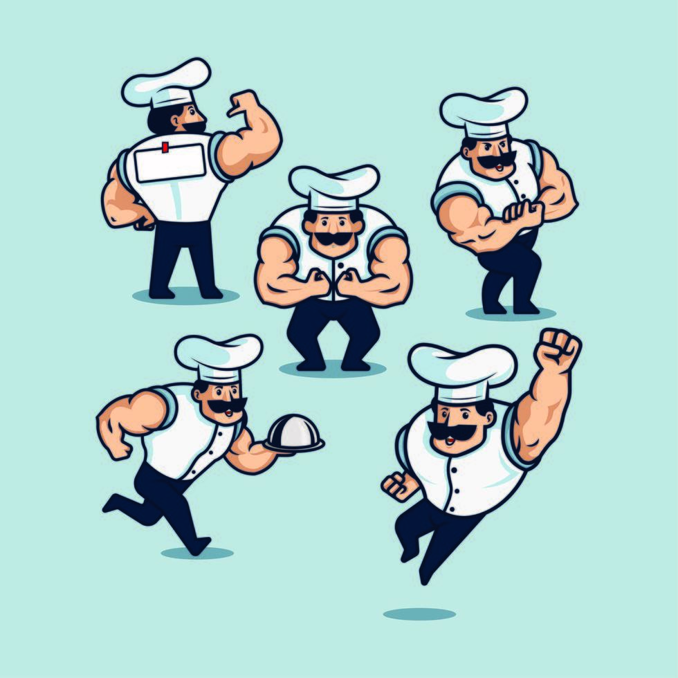 Set of Cartoon Bodybuilder Chef vector