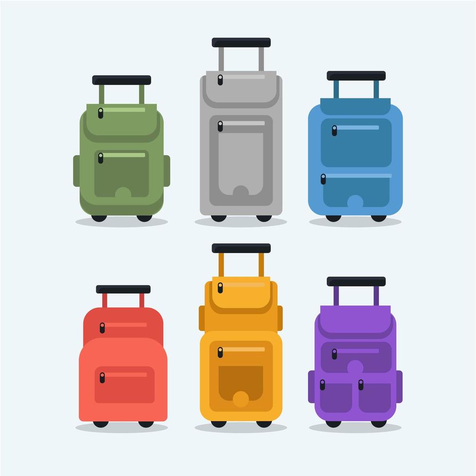 Varios iconos de bolsa de viaje en diseño plano vector