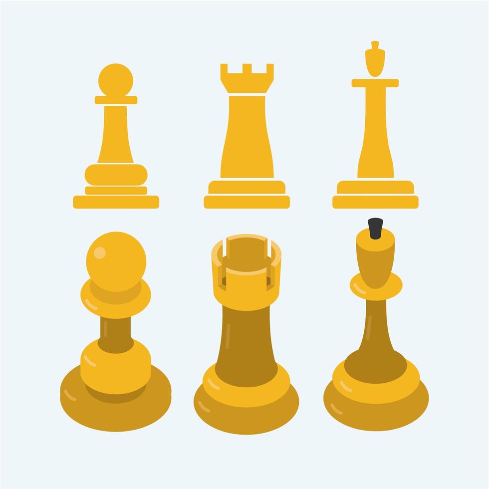 Conjunto de iconos de piezas de ajedrez 2d y 3d vector