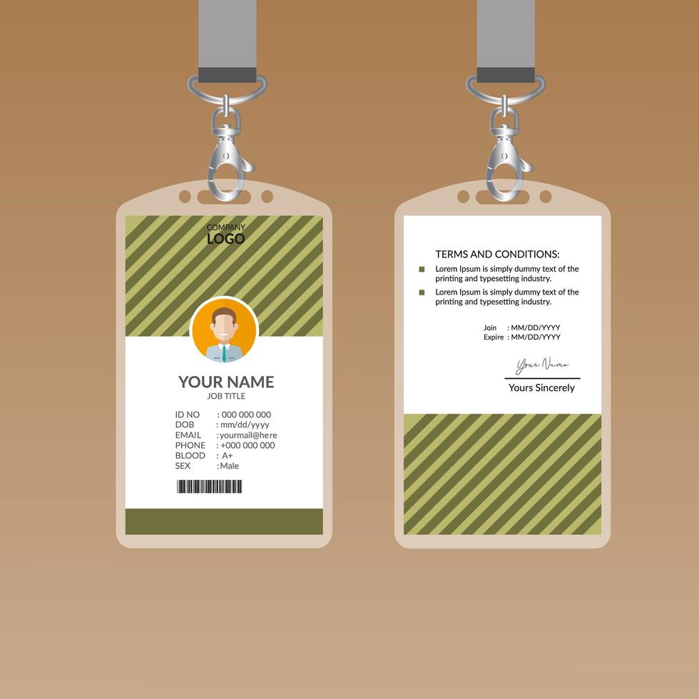 Plantilla de diseño de tarjeta de identificación verde oliva vector