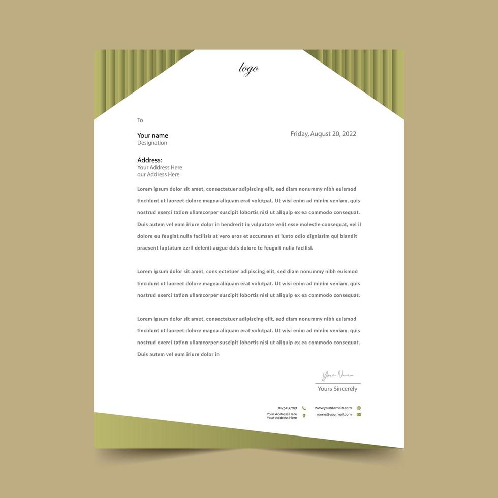 Olive Letterhead Pad Template Design vector