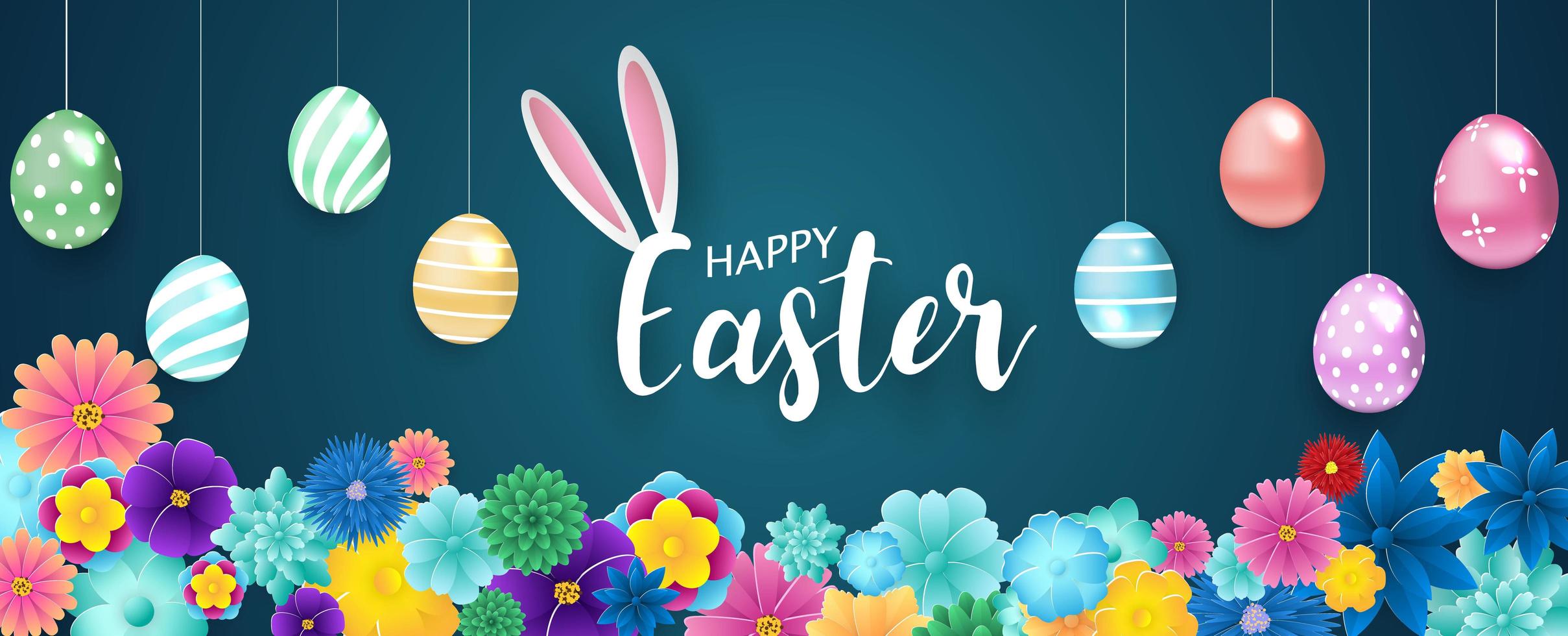 Happy Easter Background with Hanging Eggs vector