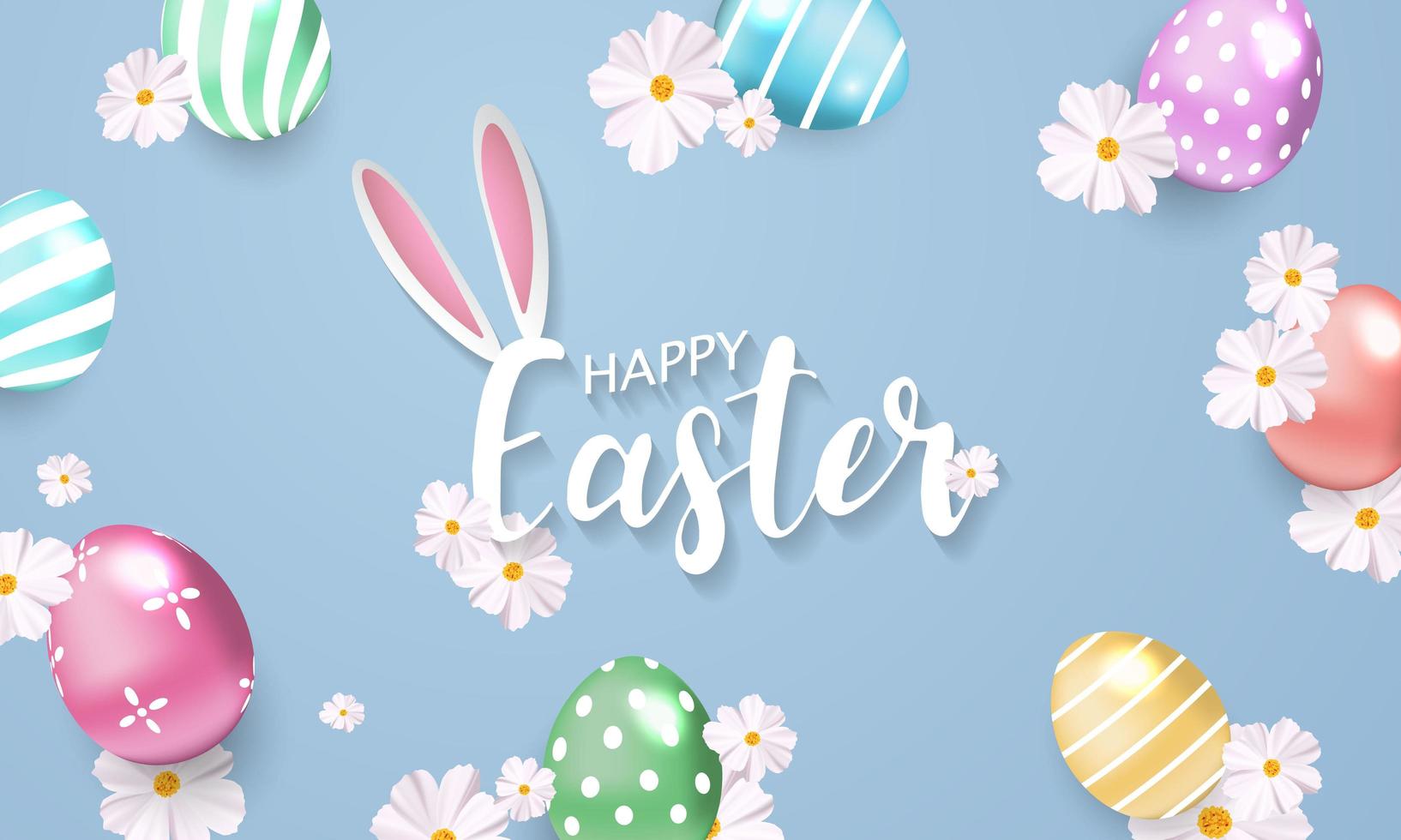 Easter background with Flowers and Shiny Eggs vector