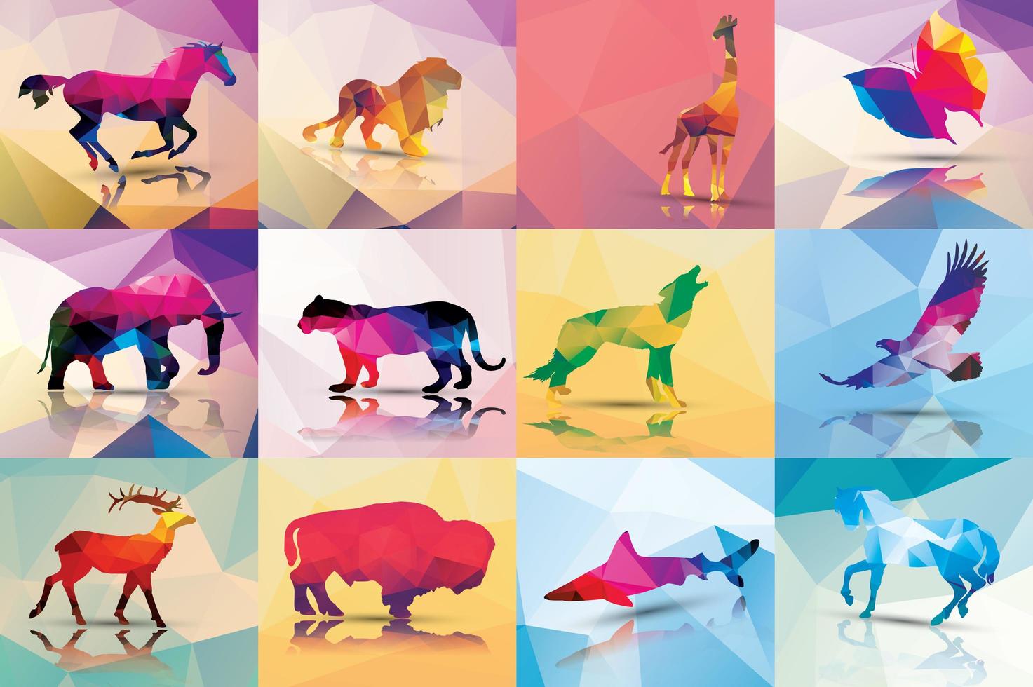 Collection of geometric polygon animals vector