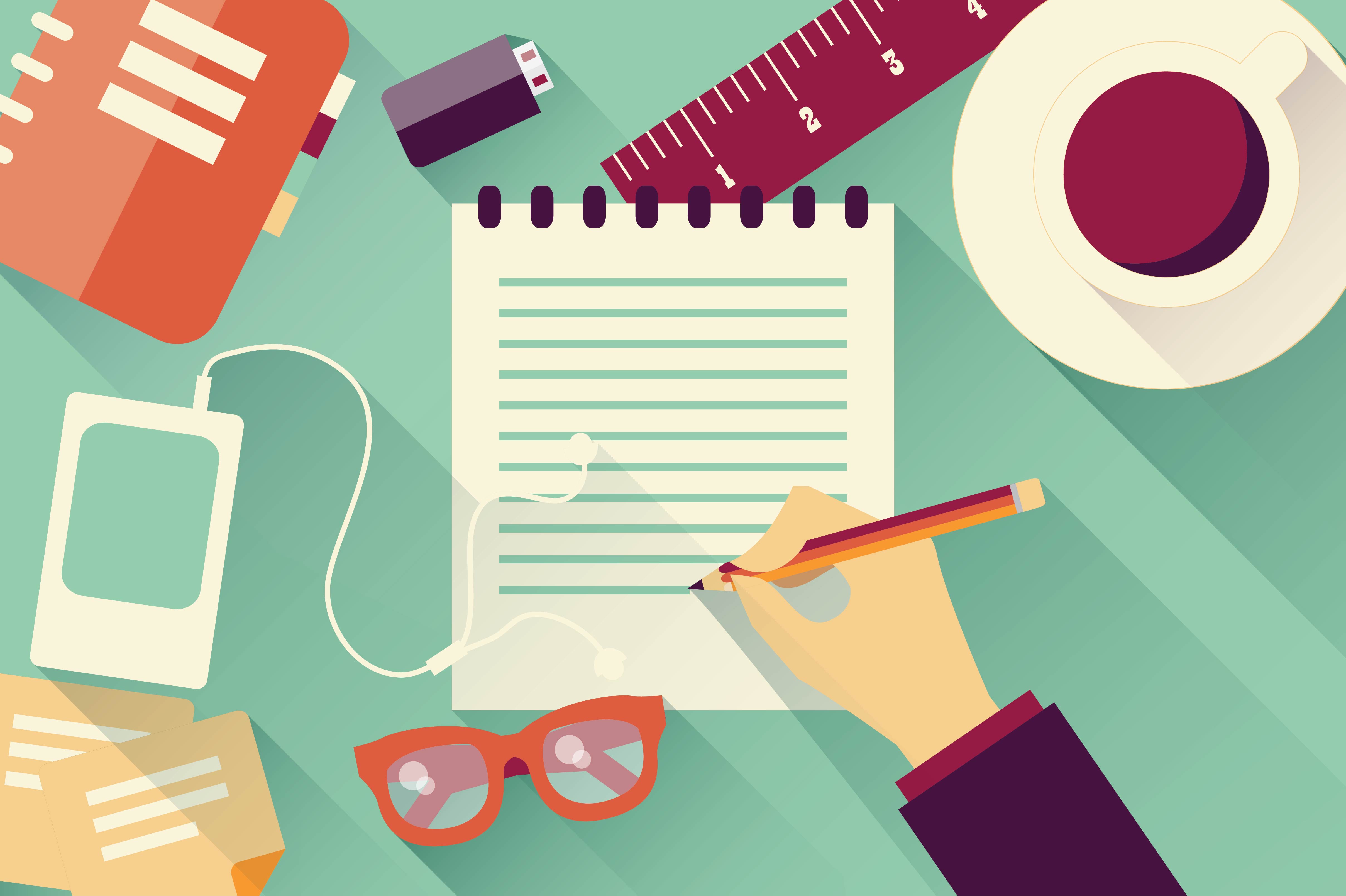 Escrevendo no plano de fundo do caderno Download Vetores Gratis