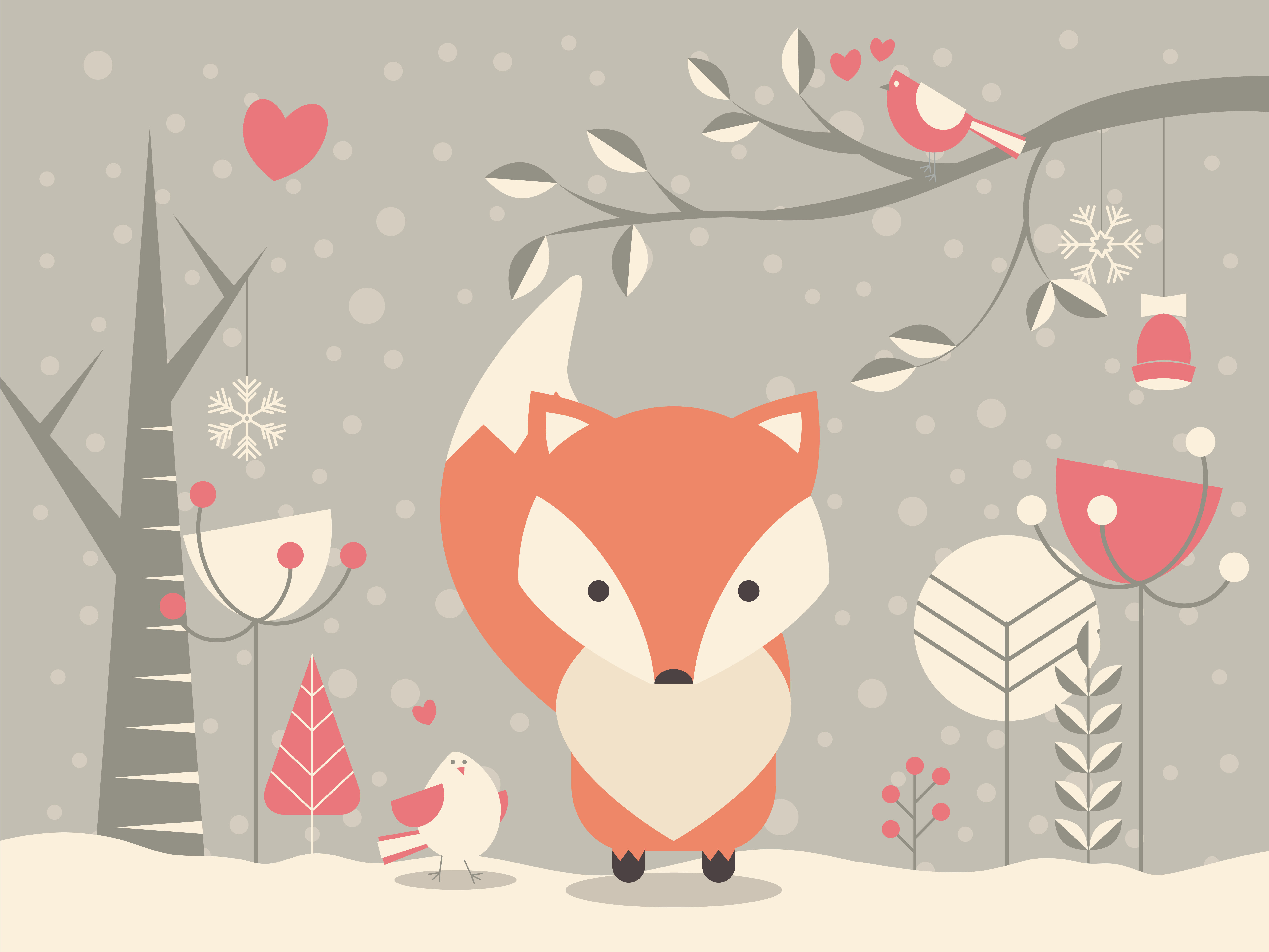 Cute Christmas baby fox surounded with floral decoration 696367 Vector